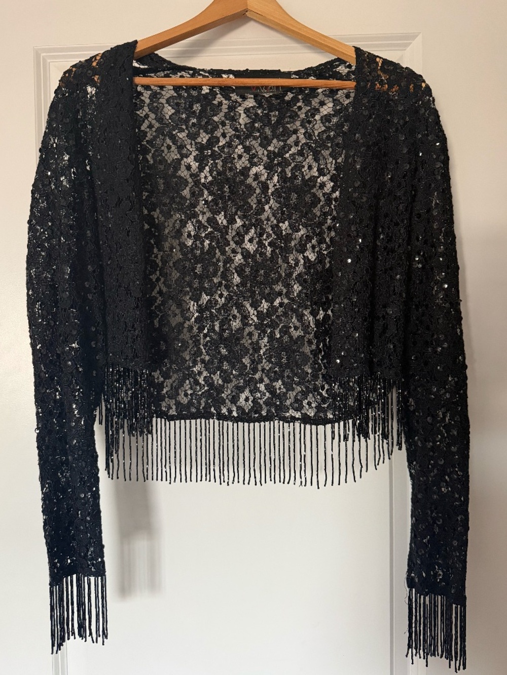 Vintage 90s Vivienne Tam East Wind Code Beaded Lace Black Jacket Sequin Size S